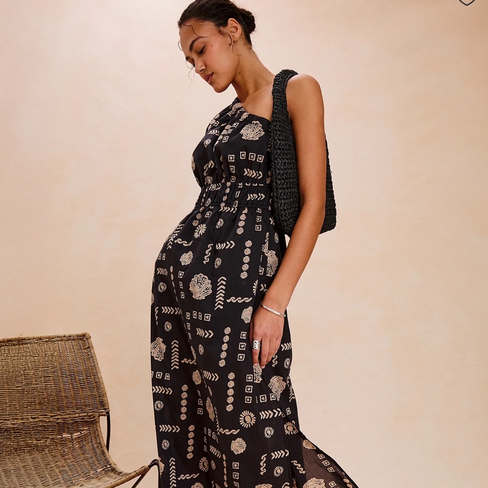 Rails Black and Cream One Shoulder Dress